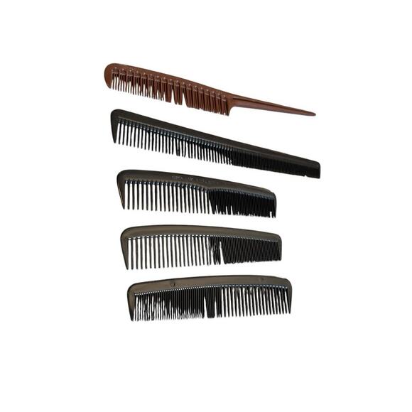 Tupperware Brown Comb Hair Teaser Rat Tail and 4 Black Pocket Combs Vintage - Picture 1 of 13